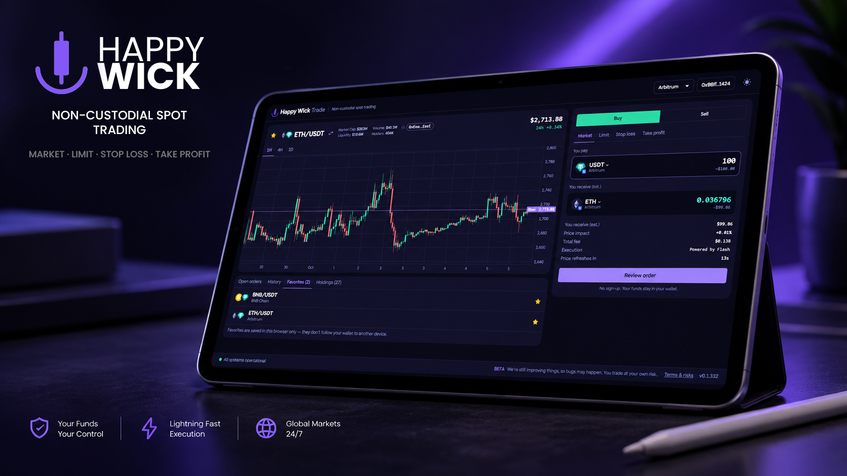 Happy Wick Trade — non-custodial spot trading app